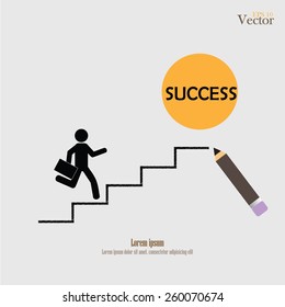 businessman walking on hand drawn stairs on gray background.man on stair.vector illustration.
