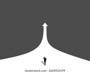 Businessman walking on the path of future growth, business concept