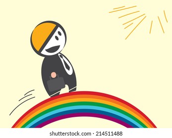 Businessman walking on rainbow