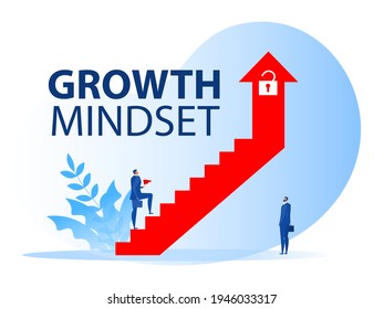 businessman walking on staircase on arrow growth mindset to career concept vector illustrator