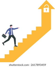 businessman walking on staircase on arrow growth mindset to career concept vector illustrator

