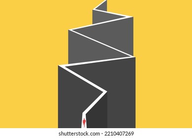 businessman walking on surreal wall, hope, success and ambition concept.