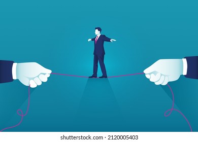 Businessman Walking On Tight Rope. Risk Challenge To Success Background