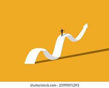 Businessman walking on a volatile and growing graph