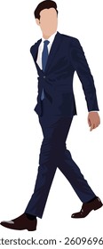 A businessman walking on a white background and looking away. Vector illustration.