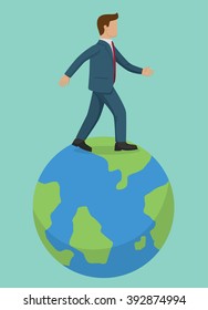 Businessman Walking on the world, vector  illustration