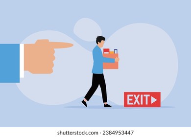 Businessman walking out carrying a box filled with his personal belongings 2D flat vector concept for banner, website, illustration, landing page, flyer, etc