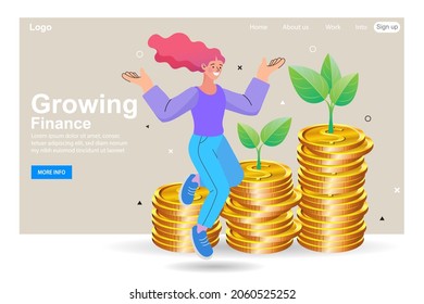 A businessman walking up a pile of coins into a graph The top is a tree. concept of money and business growth. design vector illustration.