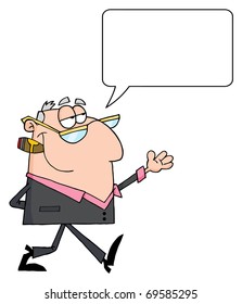 Businessman Walking And Shows With Speech Bubble