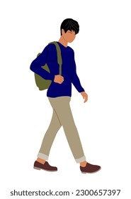 Businessman walking side view. Handsome young man in smart casual outfit. Stylish guy in modern street fashion look. Cartoon male character. Vector realistic illustration isolated on white background
