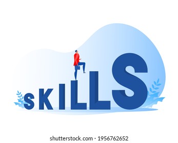 businessman walking up skill development or knowledge management. Flat isolated vector illustration.