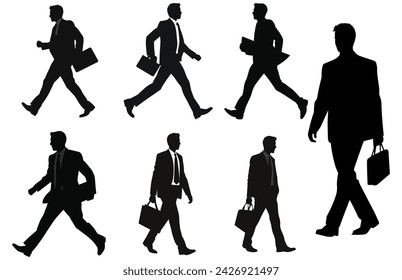 Businessman walking with a small bag silhouette, silhouette of worker or businessman in suit walking with a small bag
