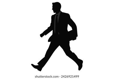 Businessman walking with a small bag silhouette, silhouette of worker or businessman in suit walking with a small bag
