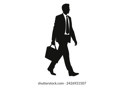 Businessman walking with a small bag silhouette, silhouette of worker or businessman in suit walking with a small bag
