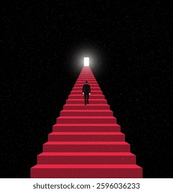 Businessman walking up stairs. ambition, success, new opportunities, career growth concepts. Simple minimal design. Trendy style graphic. Flat vector illustration.