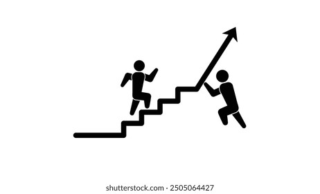 Businessman walking up stairs with arrow, Business concept growth and the path to success, Icon design vector illustration