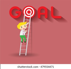 Businessman Walking Up Stairs, Concept Business Man Win Price Flat Vector Illustration, Ladder