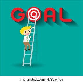 Businessman Walking Up Stairs, Concept Business Man Win Price Flat Vector Illustration, Ladder