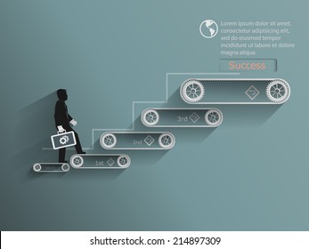 Businessman walking up stairs. stairway to success concept design.vector illustration 