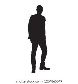 Businessman walking in suit, isolated vector silhouette, front view