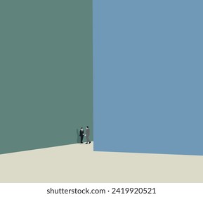 Businessman walking and talking outdoors on the street in modern city. Business partners are discussing something, teamwork and chatting outdoor.. Communication concept.