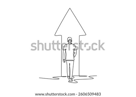 businessman walking through arrow door. personal growth. personal goals. Personal goals concept. Single line draw design. Vector graphic illustration