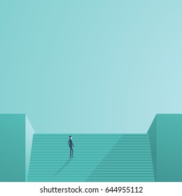 Businessman walking to top of stairs as a symbol of business success career, leadership, management. Eps10 vector illustration.
