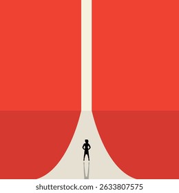 Businessman walking towards the door. People walking towards the goal. Concept of success, goal, motivation, personal growth, problem solving, hard work, big ambitions, opportunities, hope. Vector.
