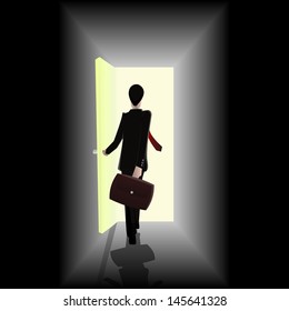 businessman walking towards open the door showing opportunity