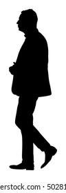 Businessman walking to work vector silhouette illustration. Handsome man in suite.