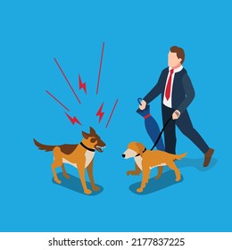 Businessman walks his dog isometric 3d vector illustration concept for banner, website, illustration, landing page, flyer, etc.