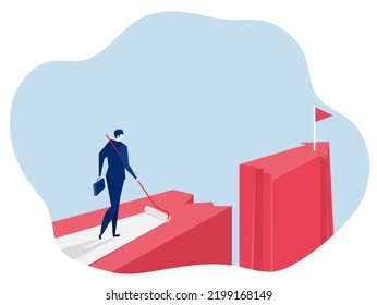 businessman walks his path to success with paint roller way ,find ways to bridge the gap, business ideas overcome difficulties concept vector illustrator