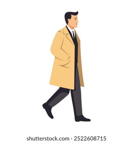 A businessman walks in a raining overcoat vector illustration