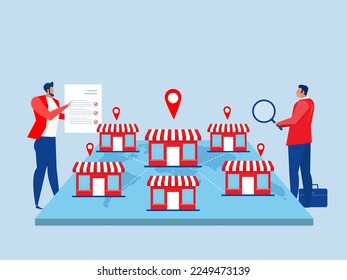 Businessman wants to expand on world map, Franchise business investment store shop concept vector illustrator