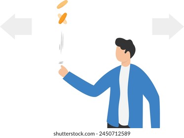 Businessman wants to take a decision and tossing coin, decision making by chance with coin, decision making concept

 svg
