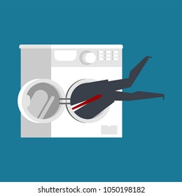 Businessman in washing machine. boss is stuck. Vector illustration