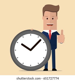 Businessman with watch showing thumbs up. Business concept. Vector illustration