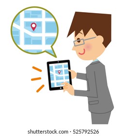 Businessman watching a map on a tablet.