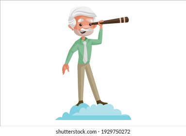 Businessman is watching from the telescope. Vector graphic illustration. Individually on a white background.