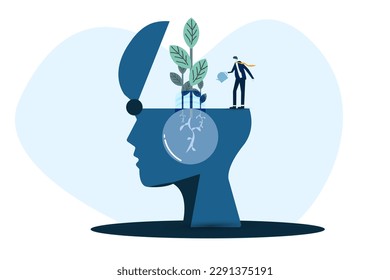 businessman Water the plants big brain for growth mindset and develop my self concept vector.