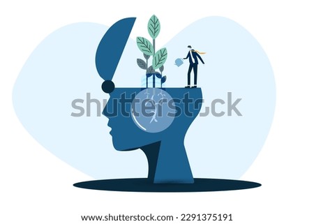 businessman Water the plants big brain for growth mindset and develop my self concept vector.