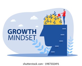 businessman Water the plants brain into think for growth mindset concept vector