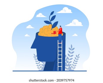 Businessman Water The Plants Money Think For Growth Mindset Concept Vector