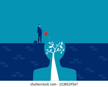 businessman Water the plants with  think for growth mindset concept vector