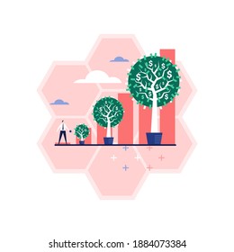 A businessman water the trees. Concept of the investment revenue growth.