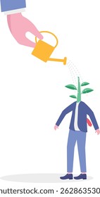 businessman watering can help grow seedling one.flat vector illustration.

