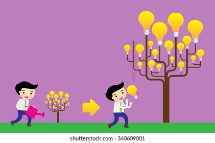 Businessman watering idea money tree. exuberant. vector illustration. flat Design