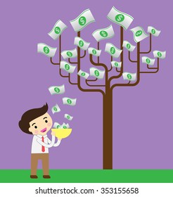 Businessman watering idea money tree. exuberant. vector illustration