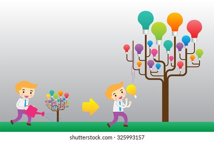 Businessman watering idea tree. exuberant. vector illustration. flat design