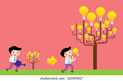 Businessman watering idea tree. exuberant. vector illustration. flat design